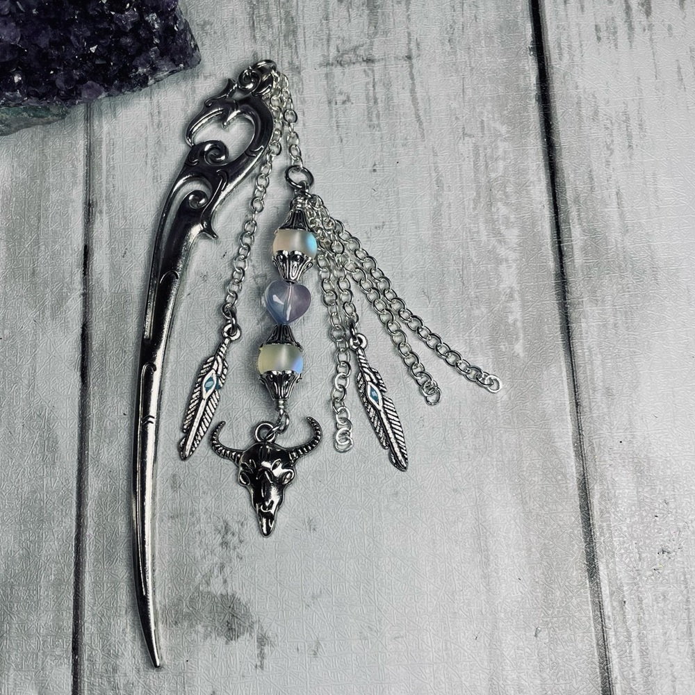 Bookmark & Hair Pin • Bull Skull Feather Charms • Boho Western
• Artisan - Picture 7 of 14